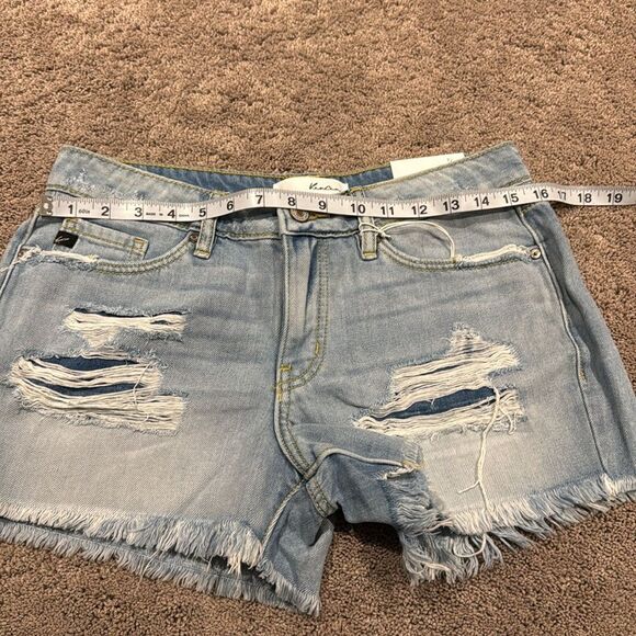 Kancan denim frayed shorts. Distressed ! Light blue mid rise stretchy!!! - Picture 7 of 10